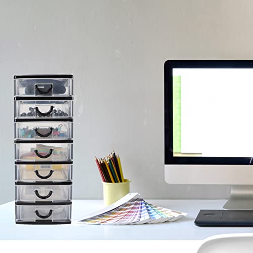 Rempry Mini Plastic Drawers Organizer, 7.1"X5.1"X13.2" Small Storage Drawers Containers With 7 Clear Drawer Units, Black #TOP6