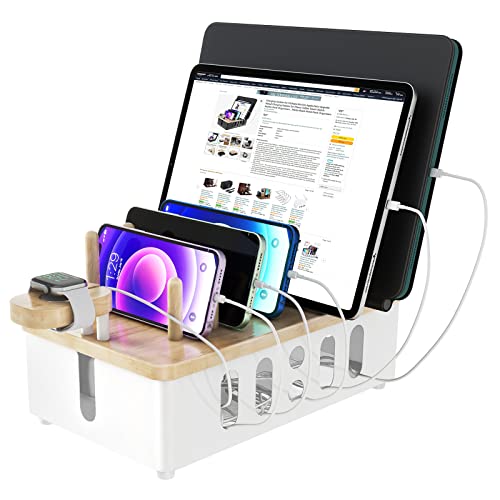 Station de charge en bois blanc pour recharger votre montre intelligente et téléphone dans le salon