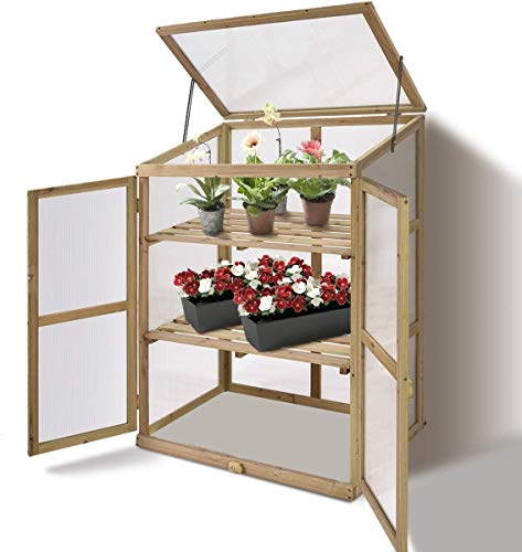 Moccha-Greenhouse-Wooden-Cold-Frame-Portable-Garden-Flower-Planter-with-Removable-Shelf-and-Hinges-Raised-Cold-Frame-with-Foldable-Top-and-Side-Doors-for-Outdoor-Porch-Backyard-Balcony Moccha Greenhouse Wooden Cold Frame Portable Garden Flower Planter with Removable Shelf and Hinges Raised Cold Frame with Foldable Top and Side Doors for Outdoor Porch Backyard Balcony