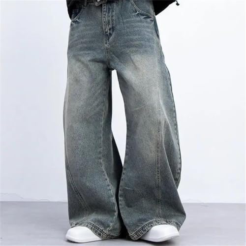 Men Personalized Straight Tube Washed Jeans Couple Loose Bent Knife Casual Pants2