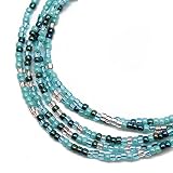 Blue Teal Silver Seed Bead Necklace, Thin 1.5mm Single Strand Beaded Necklace