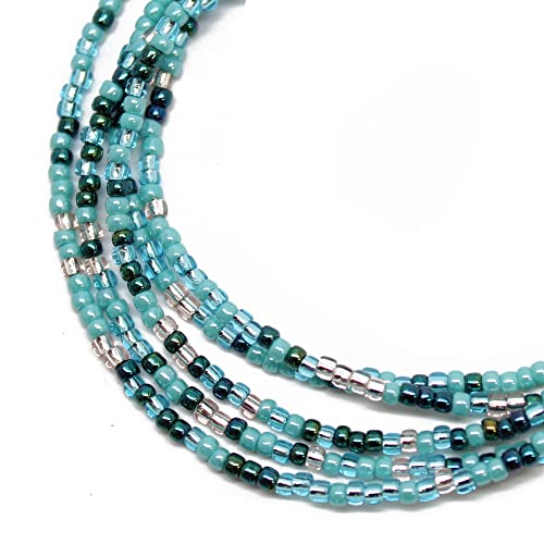 Blue Teal Silver Seed Bead Necklace, Thin 1.5Mm Single Strand Beaded Necklace #TOP17