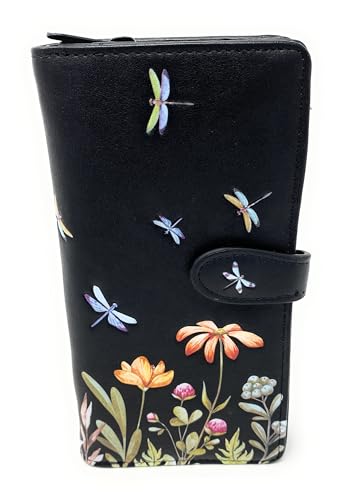 Shag Wear Dragonfly Meadow Large Insect Wallet for Women and Teen Girls Vegan Faux Leather Black 7