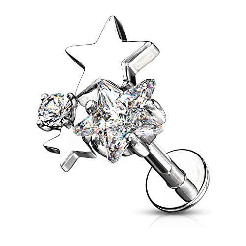 Pierced Owl - 16GA Stainless Steel CZ Crystal Star Cluster Top Labret Monroe Cartilage Ear Stud