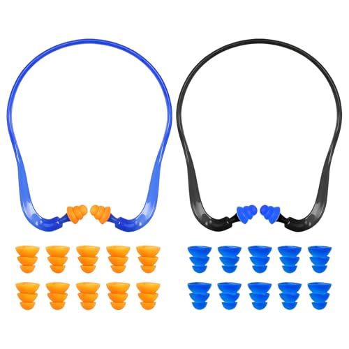 GWEOR Lot de Bouchons d'Oreilles Anti-Bruit, 2 Arceaux de Protection Auditive avec 10 Paires d'Embouts de Rechange, Réduction du Bruit pour Sommeil, Travail...