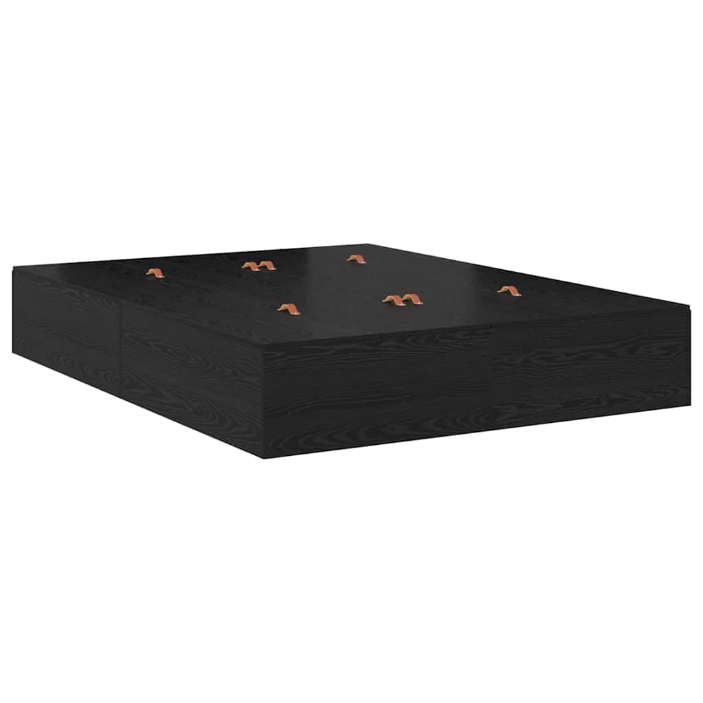 160x200 cm Solid Oak Storage Bed Frame with 8 Drawers, Black | Platform design requires no box spring, providing ample under-bed space for bedroom organization.
