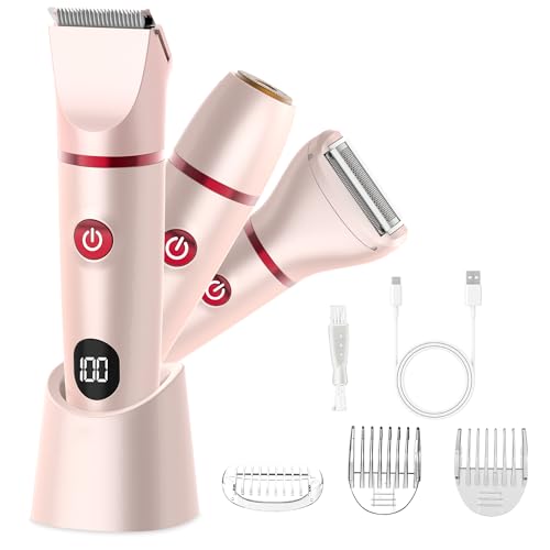 Bikini Trimmer for Women, Electric Razor for Pubic Hair 3-in-1, Bikini Shaver for Legs Body Hair,...