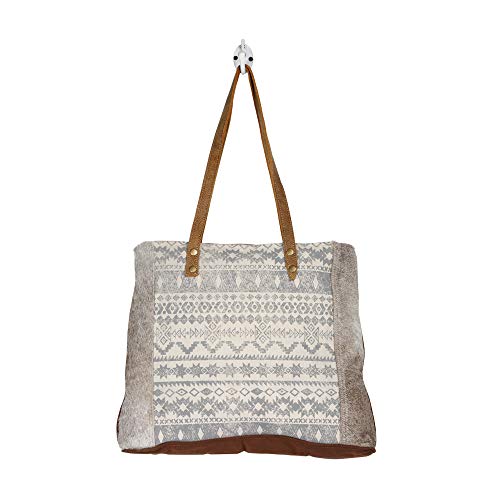 Myra Bag Silvan Upcycled Canvas & Cowhide Leather Tote Bag S-1204, Brown, One Size4