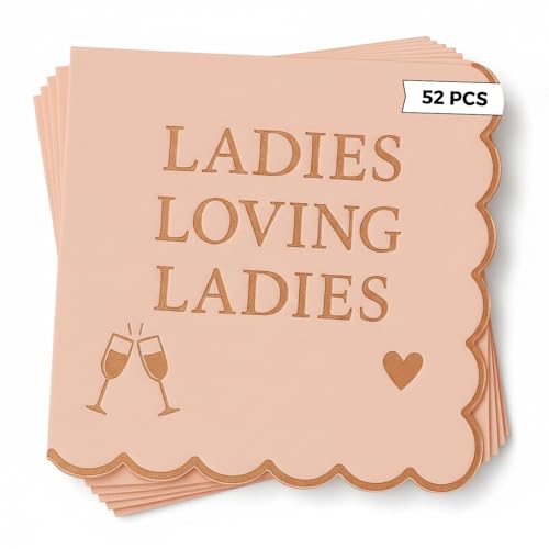 Galentines Day Decorations Pink Cocktail Napkins Paper 52 Pack 5 x 5, Ladies Loving Ladies Napkins for Galentines Party Decor and Girls Night Celebrations