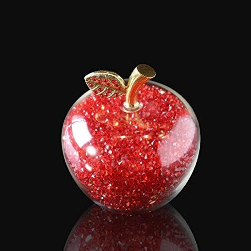 H&D HYALINE & DORA Crystal Red Apple Paperweight with Golden Leaf,Glass Fruit Paperweight for Home Wedding Decoration