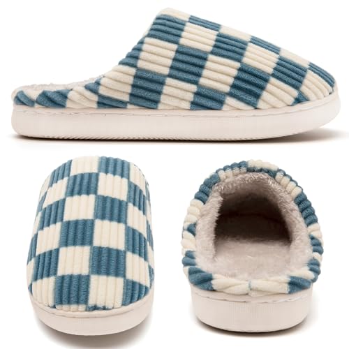 XHS Fuzzy House Slippers for Woman,Memory Foam Womens Slippers,Casual Unisex House Shoes Outdoor Indoor Warm Plush Mens Bedroom Slippers with Faux Fur Lining2