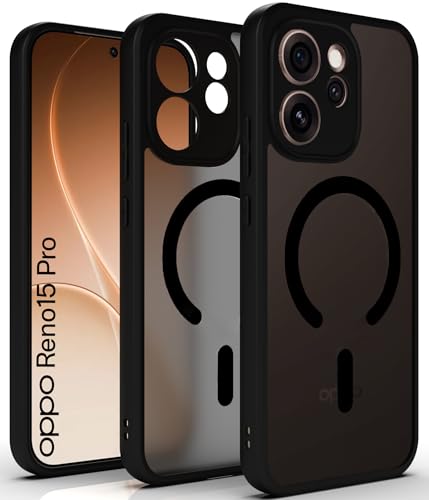 Image of RIGGEAR Shockproof Sleek Hybrid Armor Magnetic Back Cover Case Compatible with MagSafe Accessories for Oppo Reno15 Pro, Reno 15 Pro 5G (Smoke Black Matte PC + Black TPU-Bumper)