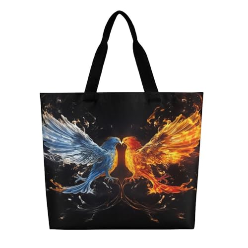 Women's Multi-Functional Shopping Bag，Bird Fire And Water Printing Messenger Bag Shoulder Bag for Travel, Work, Shopping & Parties with Inner Pocket, Grocery Bag Lightweight & Water-Resistant3