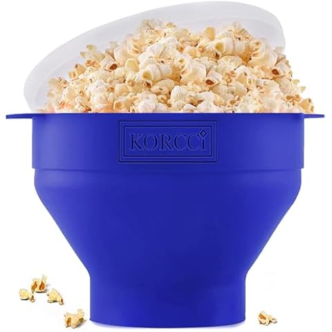 The Original Korcci Microwaveable Silicone Popcorn Popper, Microwave Popcorn Popper, Collapsible Microwave Popcorn Maker Bowl, No Oil Required, Use In Microwave, Dishwasher Safe (Blue) Cover
