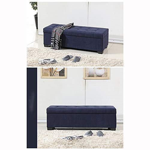 Pouf repose-pieds rectangulaire en lin bleu 120 cm