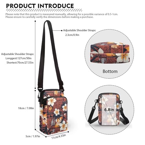 Image of Hawaiian Tribal Small Crossbody Bags for Women Cell Phone Bag Purse, Sea Turtle Zipper Sling Purses Shoulder Bag