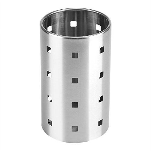 Fdit Chopsticks Holder Stainless Steel Utensil Holder Drying Rack Circular Hole Tableware Storage Rack Organizer (L)