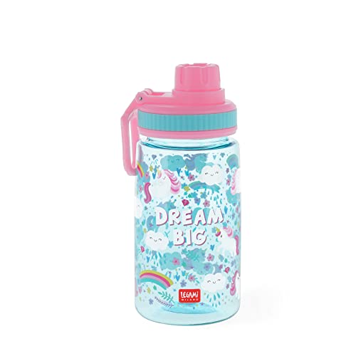 Legami - Kids Water Bottle, Lightweight, Airtight, BPA-Free, 400ml, Unicorn Theme
