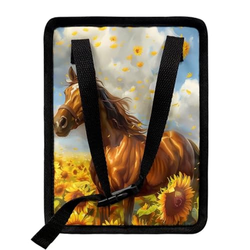 Image of Talayituse Horse Sunflower Print Car Trash Can, Portable Auto Garbage Bin Multifunctional Vehicle Interior Accessories with Adjustable Straps Universal Fit Truck SUV Sedan
