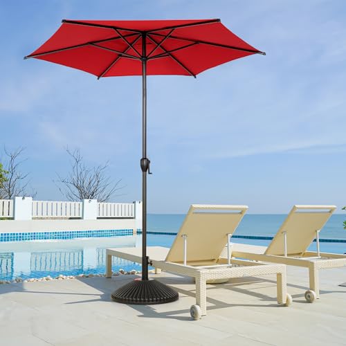 Image of Abba Patio 7.5FT Lyon Outdoor Patio Umbrella Outdoor Table Umbrella with Push Button Tilt and Crank Market Umbrella 6 Sturdy Ribs UV Protection Waterproof for Garden Deck Backyard Pool Dark Red