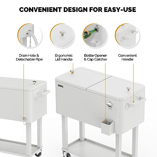 image for VINGLI 80 Quart Rolling Ice Chest, Portable Patio Party Bar Drink Cool