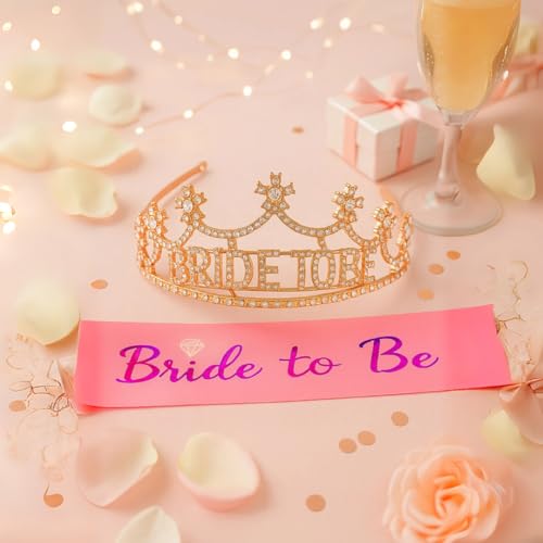 Image of Wanna Party Women's Bride to Be Crown Tiara and Bride to Be Sash Crystal Rhinestone Tiara Headband for Wedding Bridal Shower