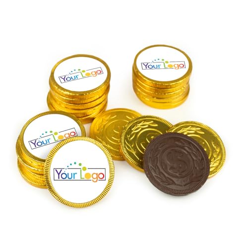 80ct Logo Candy Chocolate Coins with Company Logo Business Promotional Items (80 Pack) Personalized Tradeshow & Marketing Giveaways - Gold
