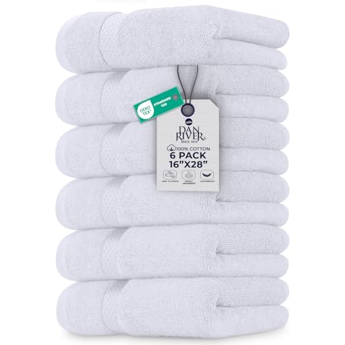 Image of DAN RIVER 6-Pack Premium Hand Towels (16x28 Inches) - 100% Cotton, Ultra Soft, Lightweight, Highly Absorbent Towels for Bathroom, Spa, Gym, Salon, Hotel, and Travel - White