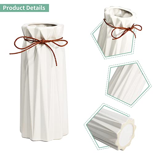 Mozing Ceramic Flower Vase For Home Decor - Modern 9.8 Inch Tall Decorative Vases For Flowers - Shelf, Table Centerpieces, Kitchen Unique Decor For Rustic Farmhouse Living Room, Gift (White) #TOP4