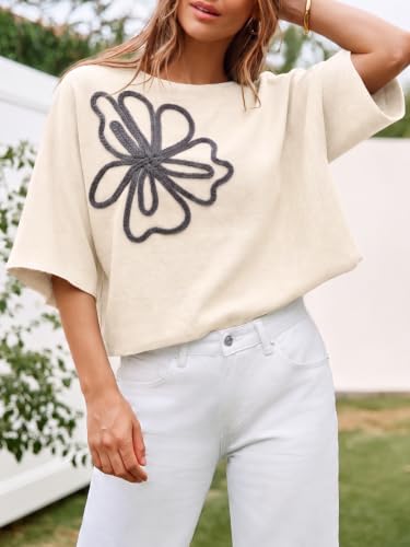 Image of Cicy Bell Womens Oversized Short Sleeve Sweaters Tops Knit Fall Pullovers