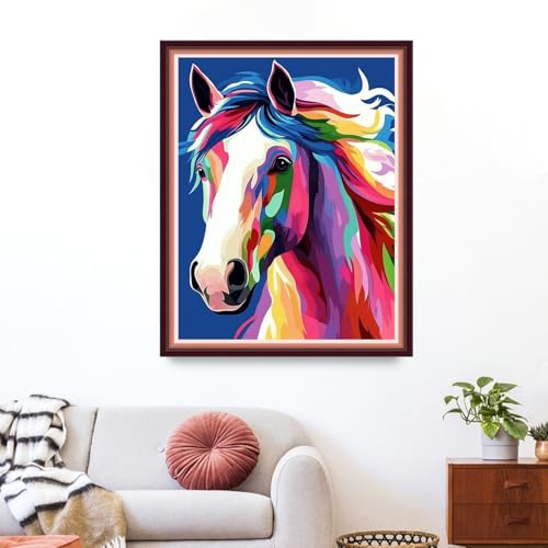 Image of Funxvoot Stamped Cross Stitch Kits for Beginners or Adults Embroidery Starter Patterns | DIY Printed Cross Stitch Kits Needlepoint for Adults or Kids 11CT-Colorful Steed 16x20 inch