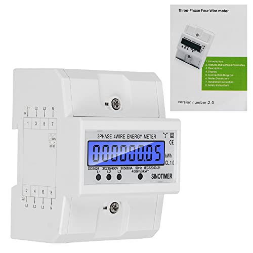 Stromzähler,Stromzähler DIN-Schiene,Stromverbrauchsmesser LCD-Dreiphasenzähler Kalibrierter Stromzähler 3-phasig für DIN-Schiene 4-Draht,80A,50/60Hz,400 Imp/kWh Cover