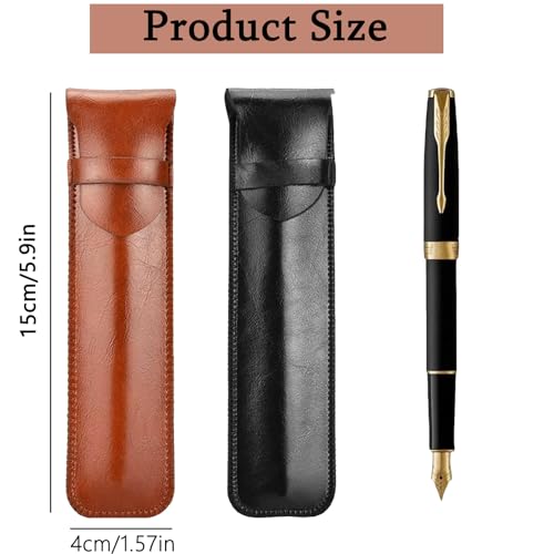Zhenp Pack of 2 Genuine Leather Pencil Cases 15 x 4 cm / 5.9 x 1.57 Inches Fountain Pen Case for 1-3 Pens Protective Leather - Image 2