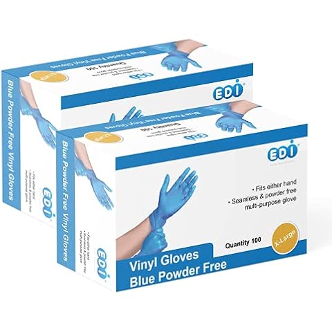 EDI Disposable Vinyl Gloves (Blue) - Powder-Free, Latex-Free (200, X-Large) Cover