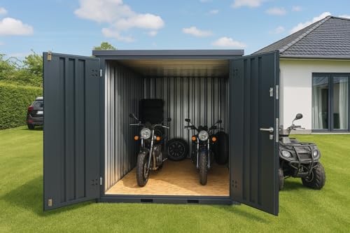 Gartencontainer Gartenschuppen Container mit Doppeltür 2,02m x 2,14m x 2,09m Gerätehaus Lagercontainer Schnellbaucontainer Anthrazit RAL 7016 Sicherheitsschloss mit doppeltem Zylinder