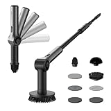 HOTO Flexiβ’ Cordless Electric Spin Scrubber, Adjustable Angle, Extendable Handle, Smart Display, IPX7 Waterproof, Powerful Cleaning Scrubber with 8 Replaceable Brush Heads, for Bathroom, Tile, Bathtub