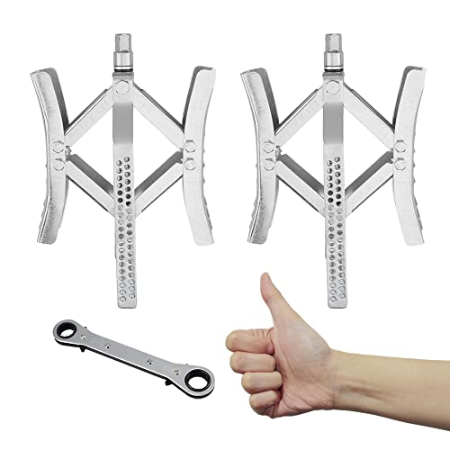 Sintron Rv Wheel Chock Stabilizer 2 Packs, Lockable Wheel Immobilizer, With Ratcheting Wrench, Metal Camper Tire Chock For Rv Travel Trailer Tires, For Locking Tandem Wheels On Uneven Surfaces, Silver #TOP6