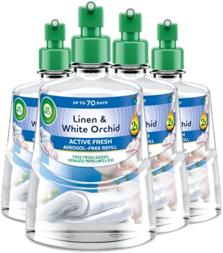Air Wick Linen & White Orchid Aerosol-Free Automatic Spray Refill 228ml Pack of 4 Lasts up to 70 Days Air Freshener