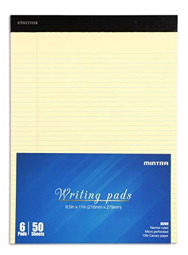 Image of Mintra Office Canary Legal Pads - With Micro-perforated sheets, Smooth-lined paper, Ideal for Office Tasks, Assignments or Notes, Meetings, and Journaling, 6 pack Narrow Ruled, Basic Pad, 8.5 inchx11 inch