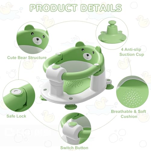 Image of Baby Bath Seat for Babies 6 Months & up, Non-Slip Toddler Bath Seats for Babies Sitting Up, Safe Infant & Newborn Bathtub Chair with 4 Suction Cups & Soft Cushion for Shower,Gray
