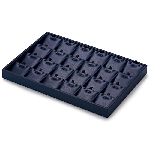 Papten plateau à bijoux empilable en cuir, rangement de bijoux tiroir insert à bijoux organisateur 24 compartiments présentoir à bijoux (bleu foncé)
