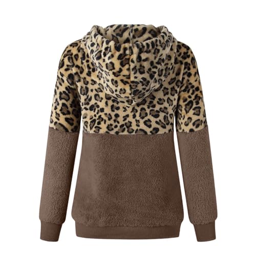 Women Casual Double Fuzzy Sweatshirt Faux Fleece Zip Pullover Hoodies Coat Outwear Leopard Sherpa Pockets Hoodie3