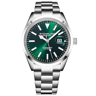 Stuhrling Original Datemaster Quartz Men’s Watch – 42mm Stainless Steel, Japanese Quartz, Luminous Hands, Brass Sunray Dial, Date Window, 100M Water Resistant, Classic Everyday Wear