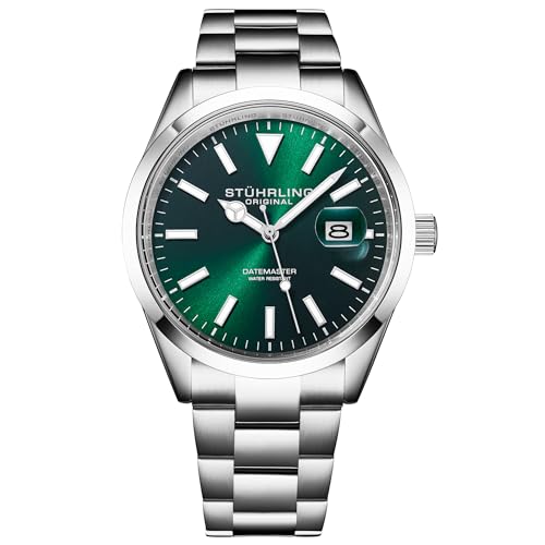 Stuhrling Original Datemaster Montre à quartz pour homme – Mouvement à quartz japonais, bracelet en acier inoxydable, cadran Sunray, aiguilles lumineuses,...