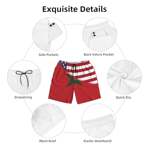 American Flag and Morocco Flag Mens Summer Seabeach Casual Shorts Seaside Surfing Swim Trunks Beach Pants2