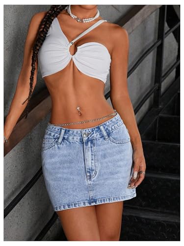 MakeMeChic Women's Denim Skirt Low Waist Button Bodycon Y2K Mini Jean Skirts with Pockets4