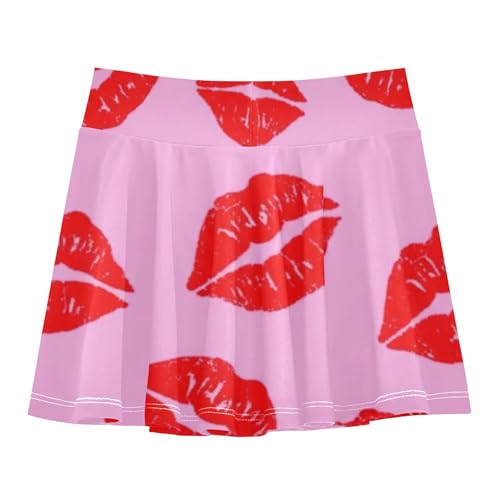 Toddler Tennis Skirts Red Lipstick Prints Athletic Shorts for Girls Skorts Gymnastics Girl Skort 4t2
