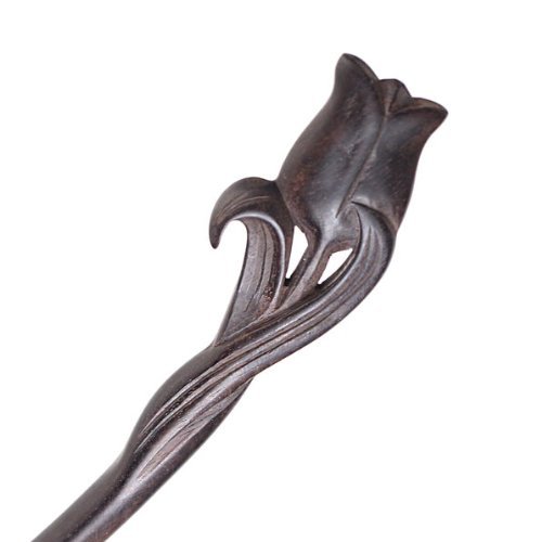 FINGER LOVE Handmade Carved Wooden Hairpin vintage Chopsticks Chinese Decorative Accessory Packaged Exquisite Wood Hair Stick Tulip 7.25" Ebony