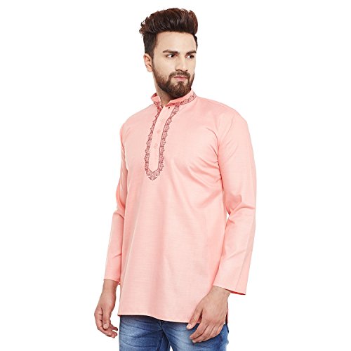 Kurta corto para hombre camisa de algodón transpirable manga larga 4