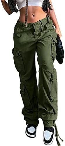 YAHUIUL Cargo Pants Women, Parachute Pants for Women Baggy Low Waist Zipper Y2K Pants Light Baggy Jogger Relaxed 02 ArmyGreen L